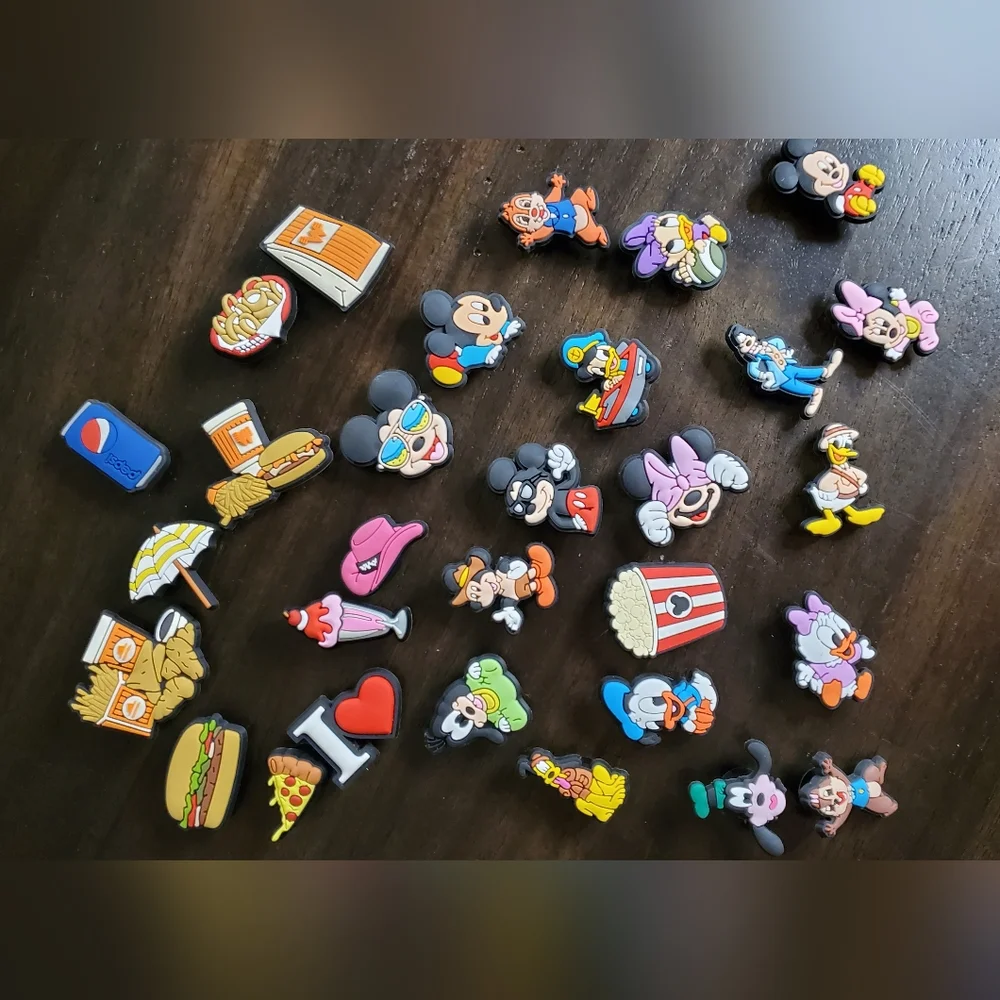 Disney Character Shoe Charms Set - Red, Blue, Yellow. Set Of 30